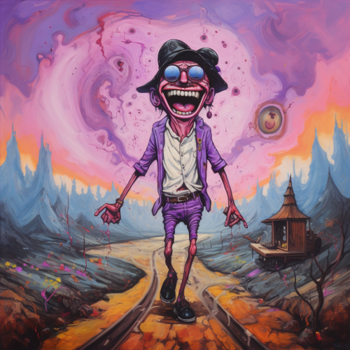 Goofy character wearing goggles and fedora hat Goofy character wearing goggles and fedora hat