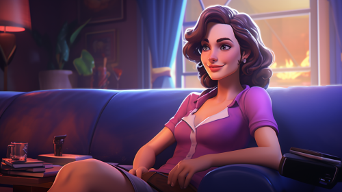 Curvaceous mom in video game room