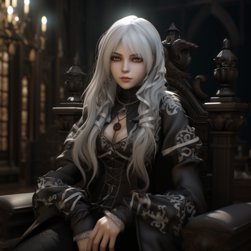 Young goth anime girl with white blonde hair