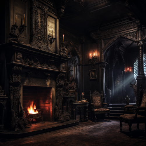 Creepy Gothic Mansion with Spotlit Fireplace