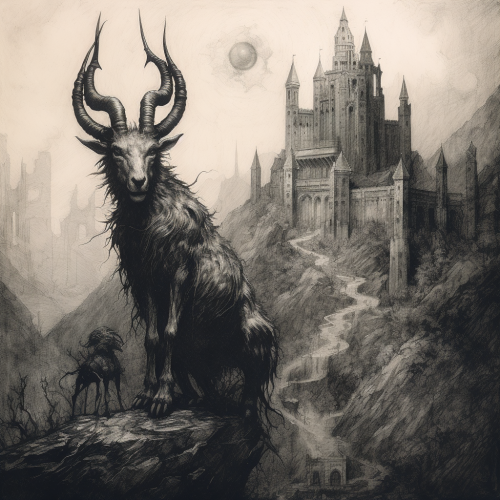 Gothic castle with rearing goat