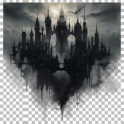 Gothic city symbol with dark skyscrapers and monstrous statues Gothic city symbol with dark skyscrapers and monstrous statues