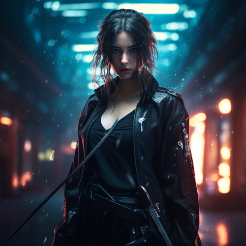 Young Gothic Girl Walking with Katanas