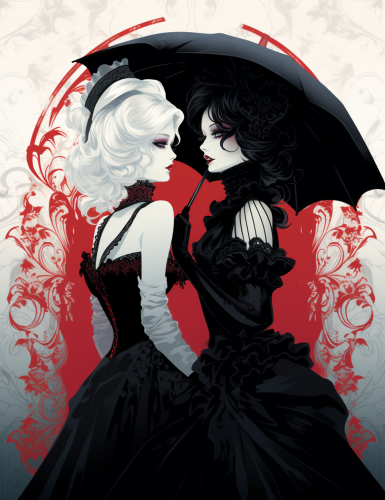 Gothic Halloween beauties in Victorian clothing Gothic Halloween beauties in Victorian clothing