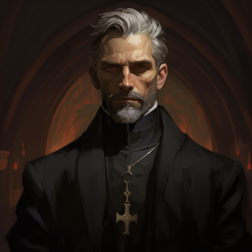 Mysterious gothic Victorian priest in dynamic lighting