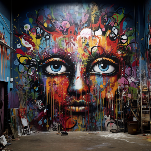 Vibrant urban graffiti wall mural