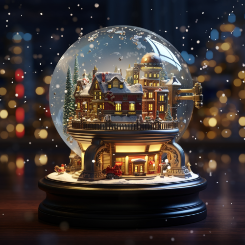 Futuristic robot in snow globe
