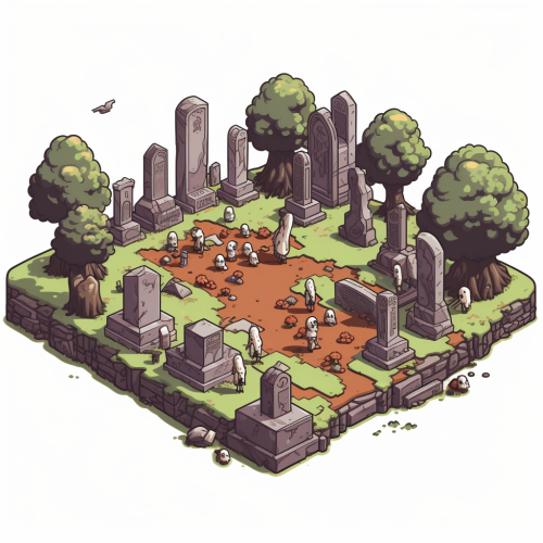Pixelated Pokemon tombstone sprites in graveyard