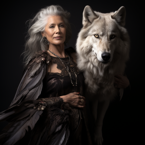 Gray Haired Lady Regal Wolf Wings