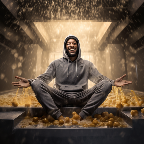 Happy man in gray hoodie in jacuzzi