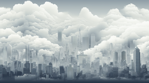 Gray sky with pixel art skyscrapers