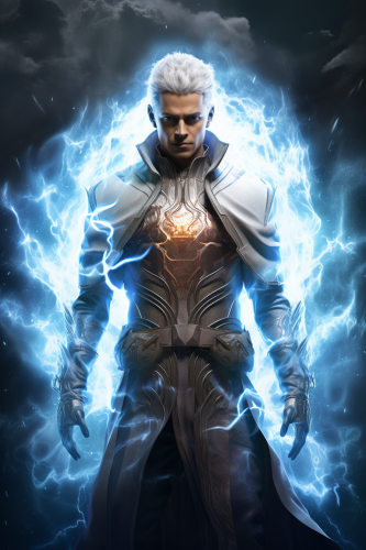 Greek warrior in robes with glowing fractal