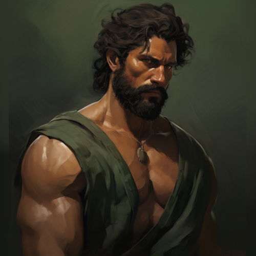 Robust Greek Man with Scars and Green Eyes