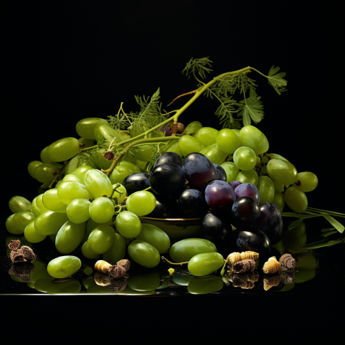 Assorted fresh green grape berries and olives