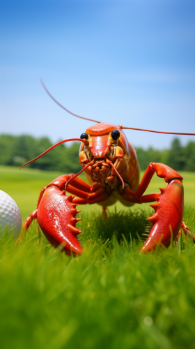 Close-up of Golf Course with Golf Ball and Crayfish