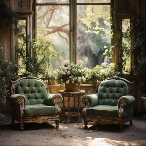 Elegant chairs on green hedge Elegant chairs on green hedge