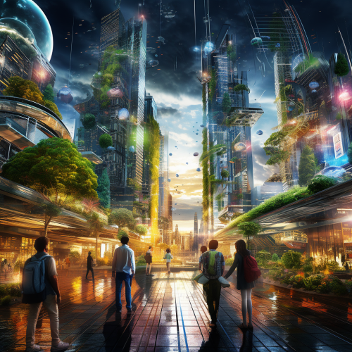 Futuristic Syth Punk Heroes in Green Nature Smart City Futuristic Syth Punk Heroes in Green Nature Smart City