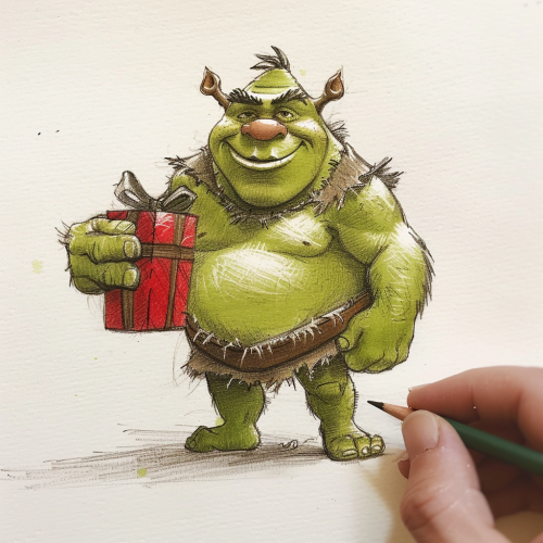 Green Ogre with Gift Cartoon