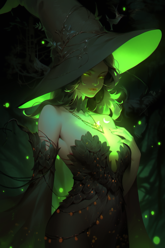 Beautiful witch with green skin and curves