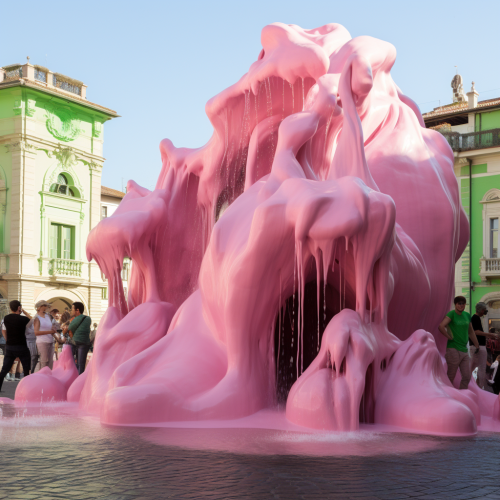 Fountain pouring green slime in futuristic environment