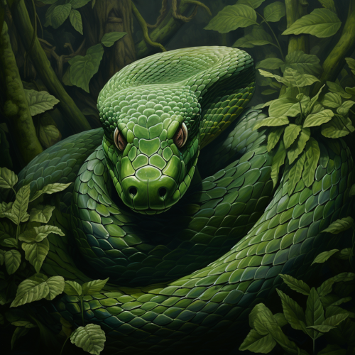Beautiful green snake in lush surroundings
