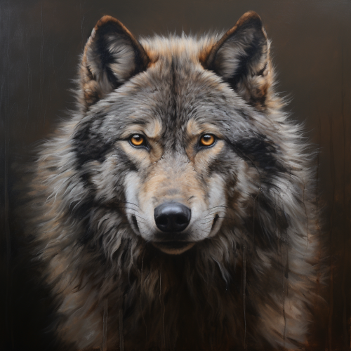 Powerful grey-furred wolf in Max Prentis style