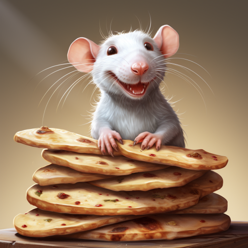 Grey rat on pile of pizzas