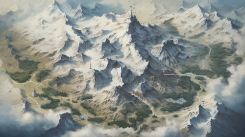 Grid battle map with snow-covered mountain peak