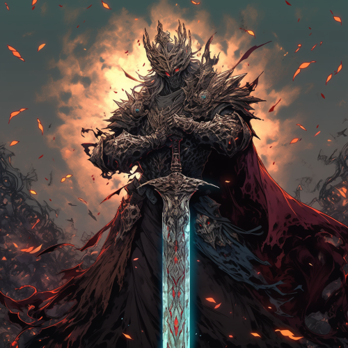 Sinister fallen king yielding a massive blade