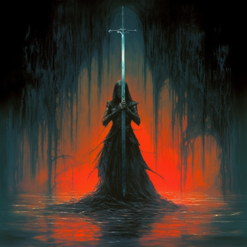 Young maiden embracing a great sword