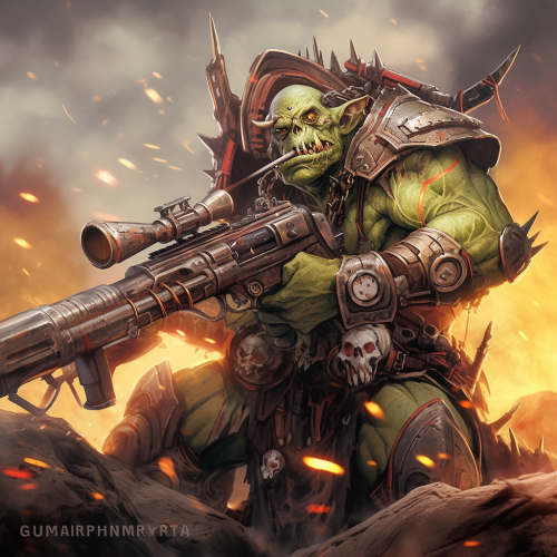 Grimdark Aetherpunk Orc Sniper Champion