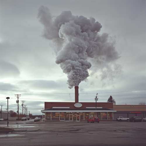 Grocery store rooftop with smoke numbers