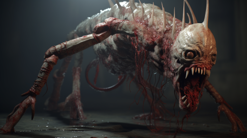 Silent Hill-style grotesque centipede monster