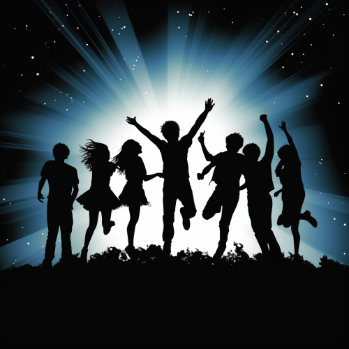 Group of idols jumping in silhouette
