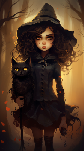 Dark-themed Grunge Witch with Black Kitty