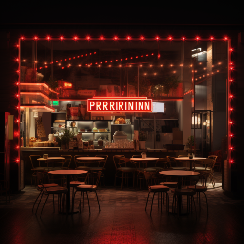 Neon-lit Guerrin Pizzeria captures the Italian theater ambiance.