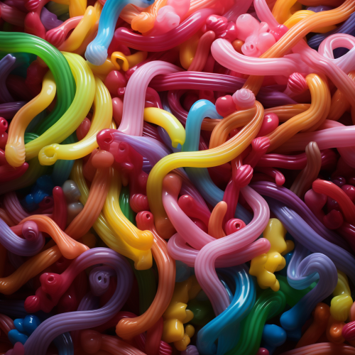 Colorful gummy worms on a plate