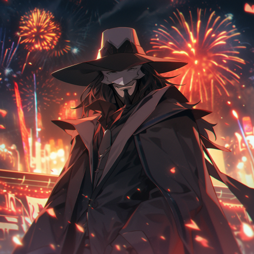 Guy Fawkes in Retro Anime Illustration
