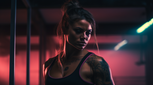 Muscular Woman Wiping Sweat at the Gym