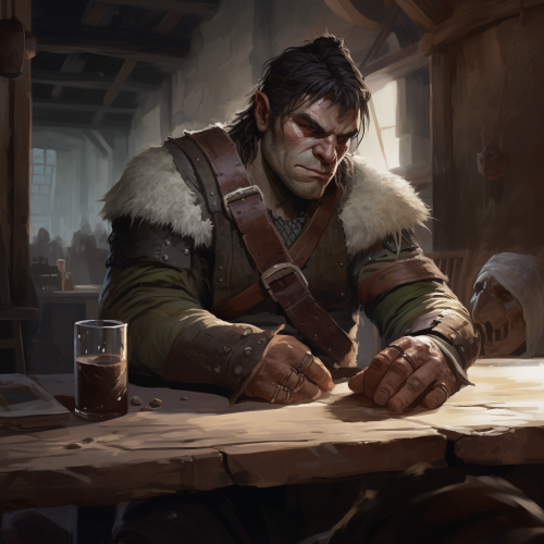Grey Half-orc Barbarian in Tavern