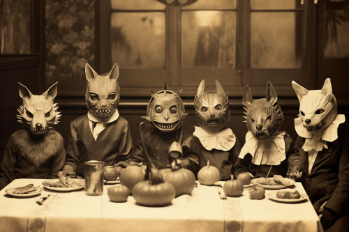 Group of kids in Halloween animal masks and costumes