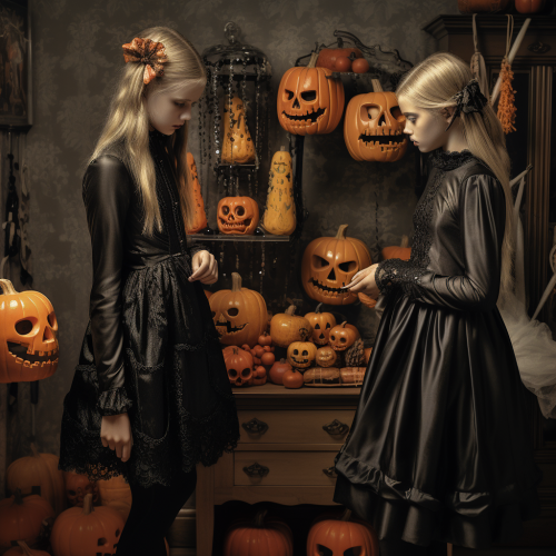 Three girls in Halloween costumes