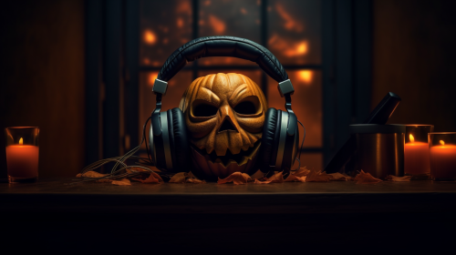 Halloween Pumpkin on DJ Table Halloween Pumpkin on DJ Table