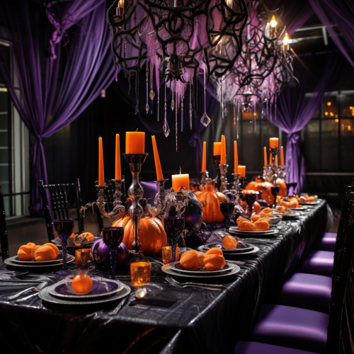 Halloween Table Settings with Scary Themed Food Deserts and Spider Webs