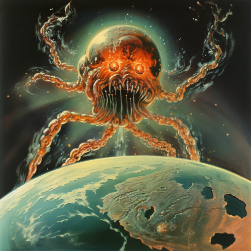 1950s Halloween Tentacle Monster Invasion Illustration