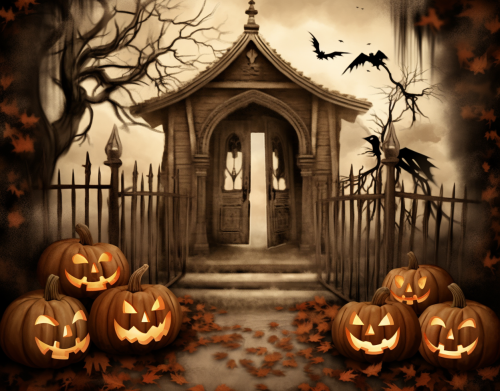 Halloween old house with pumpkins