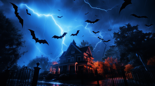 Halloween bats under a neon moon