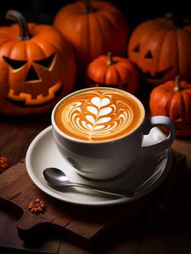 Spooky Halloween-themed Latte Art in Chinese Coffee Shop Spooky Halloween-themed Latte Art in Chinese Coffee Shop