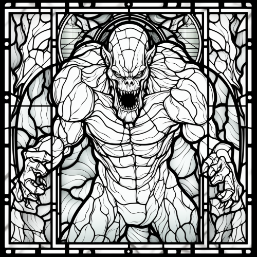 Colorful Halloween monster stained glass