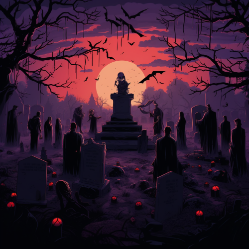 Vampires enjoying Halloween party in graveyard